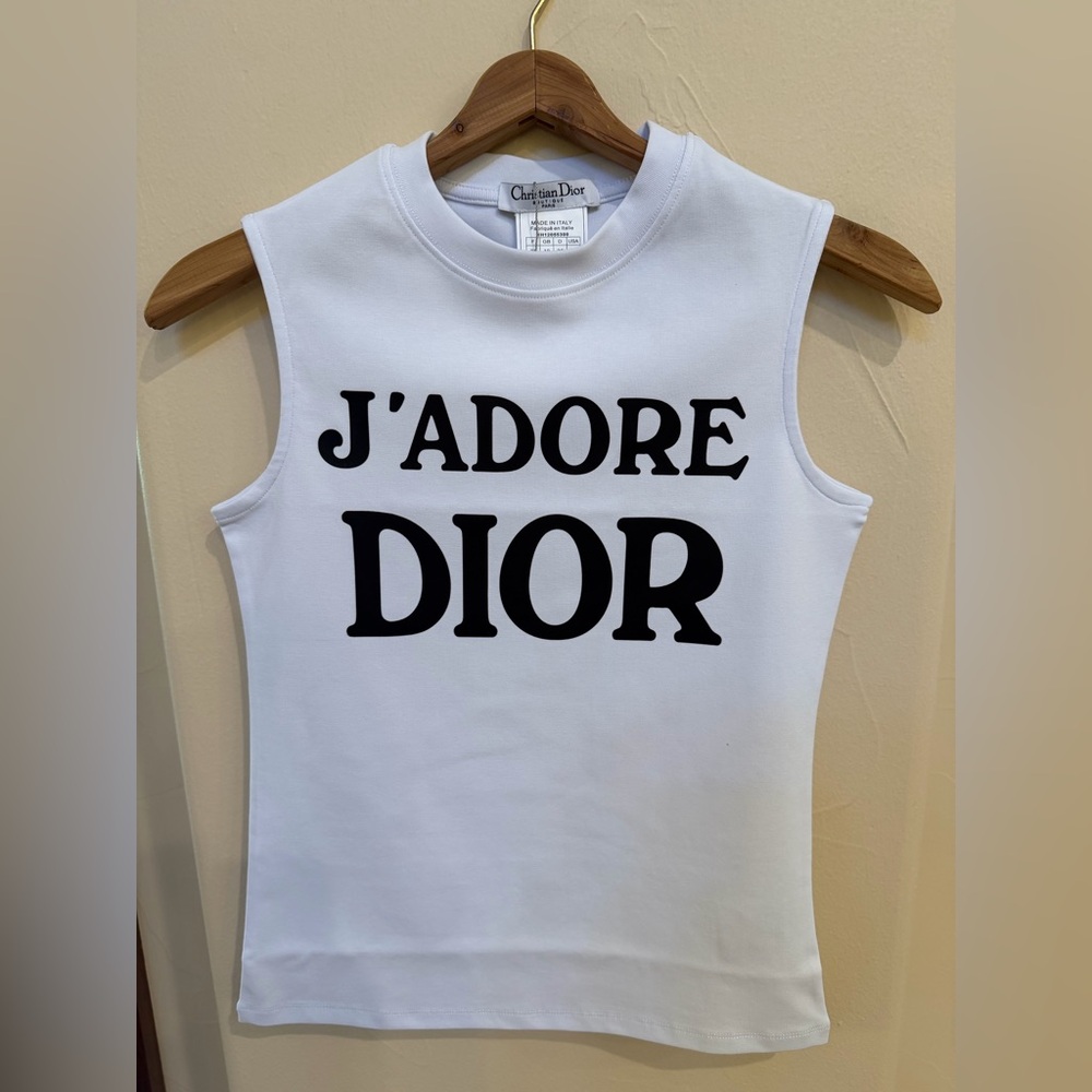 J'ADORE Dior Logo Tank Top muscle t shirt Size US size 6 white/black
